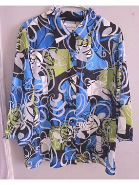 TanJay Womens Blouse Size 16 Multicolor Geometric Pattern 3/4 Sleeve Artsy